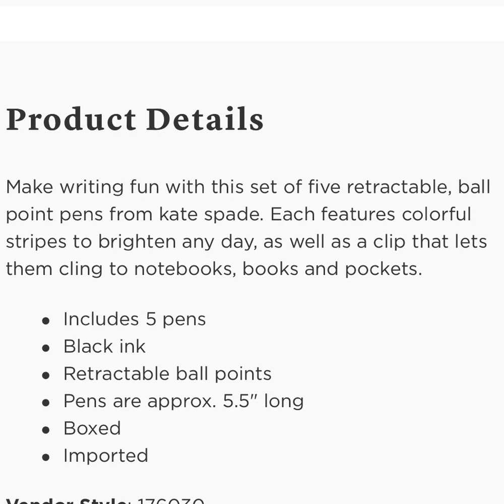 🆕 Kate Spade ♠️ Rugby Stripe Pen Set of 5